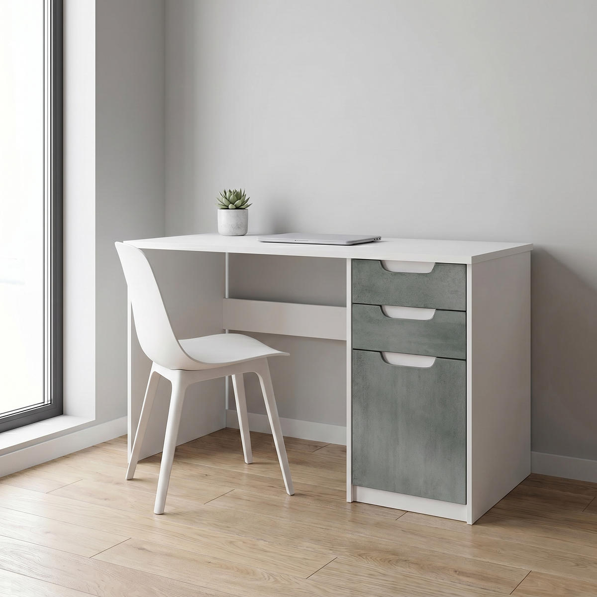 SCHREIBTISCH Logan Fronten in Beton Dunkel Optik - Dunkelgrau, Holzwerkstoff (60/129/76cm) - Vladon