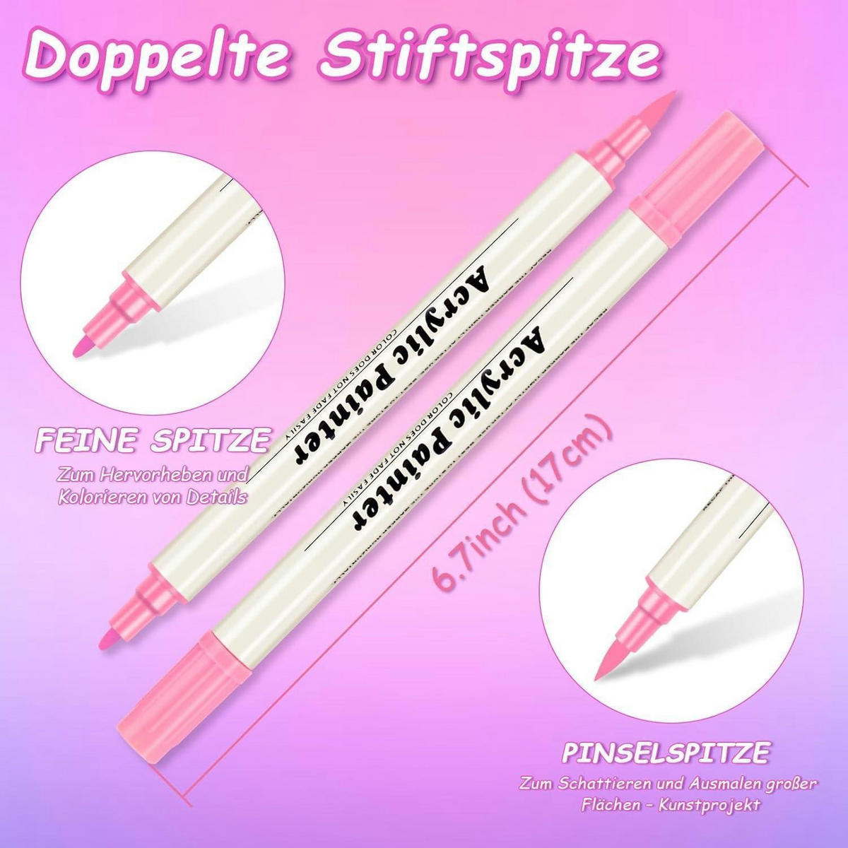 ACRYLSTIFTE Set 24 Farben mit Doppelspitze - Multicolor, Kunststoff (1/1/17cm)
