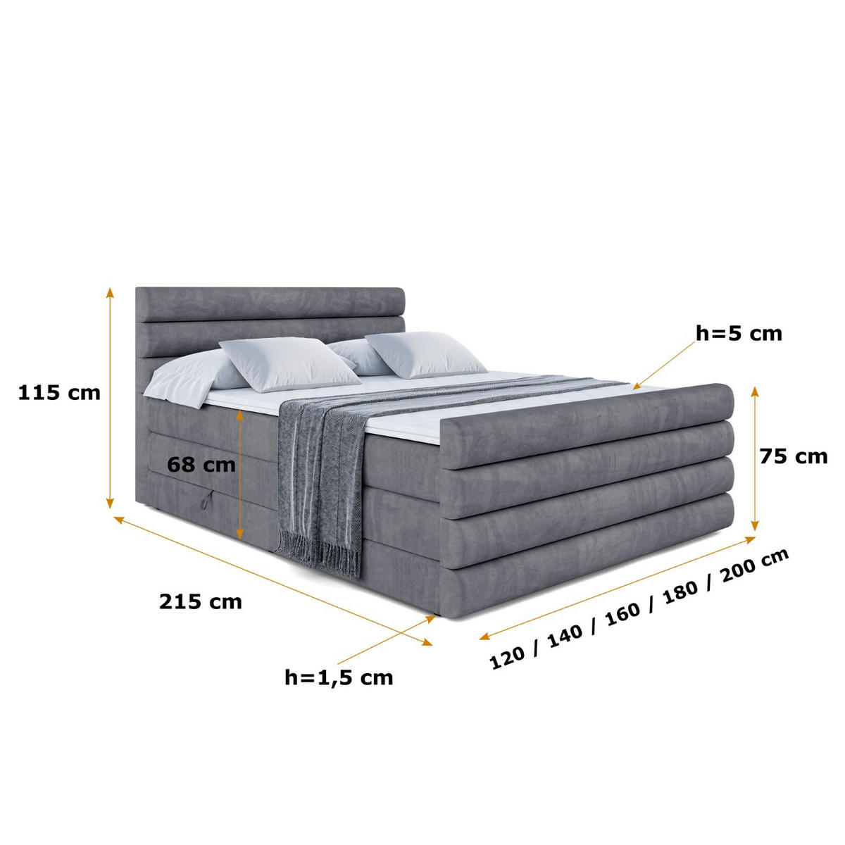 BOXSPRINGBETT CELESTIA-Z KING - 140x200 - H3/H4 - Dunkelgrau - Dunkelgrau, Holzwerkstoff (140/200cm) - ALTDECOR