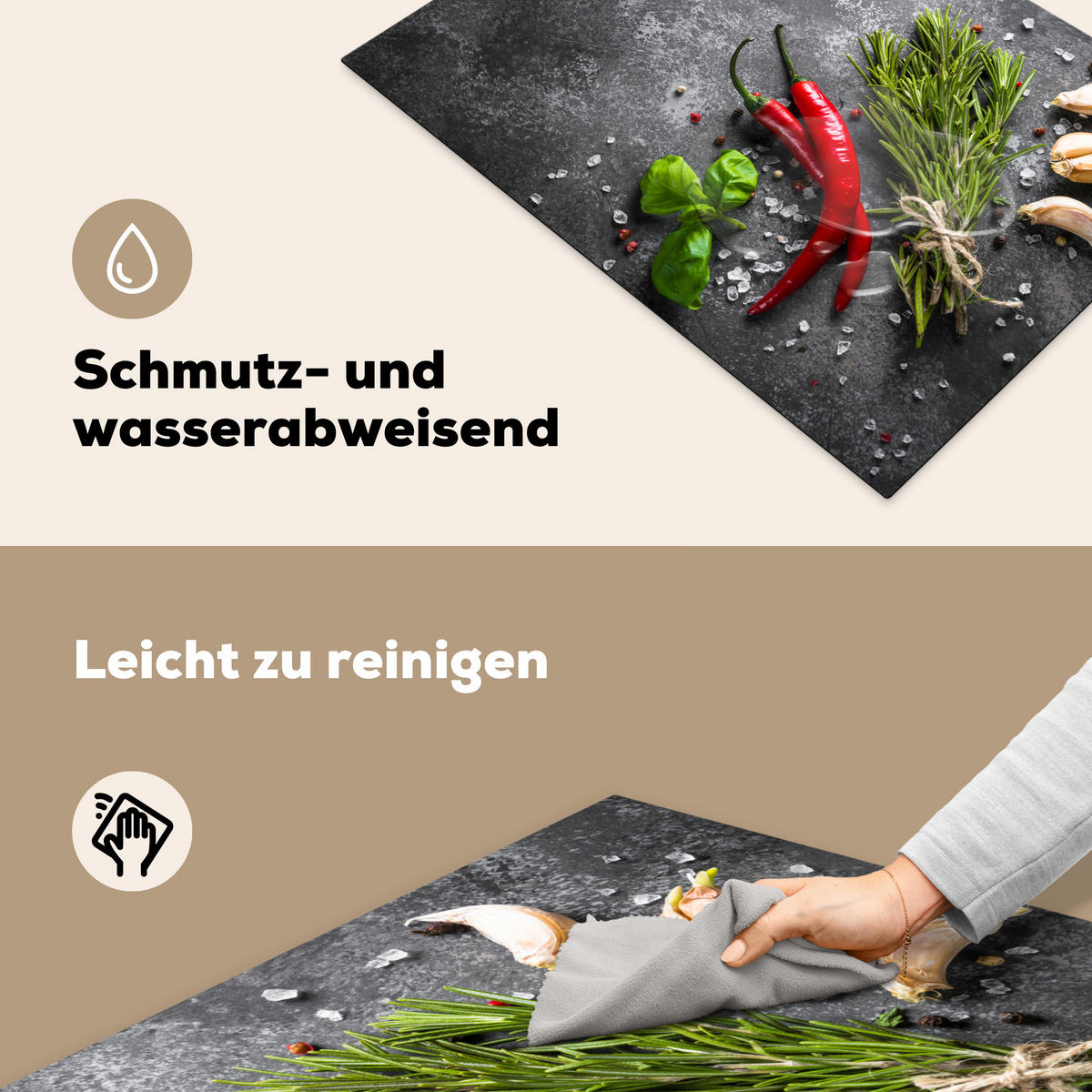 HERDABDECKPLATTE Pfeffer - Kräuter - Gewürze - Beton 75x52 cm - Rot, Kunststoff (75/0.2/52cm) - MuchoWow