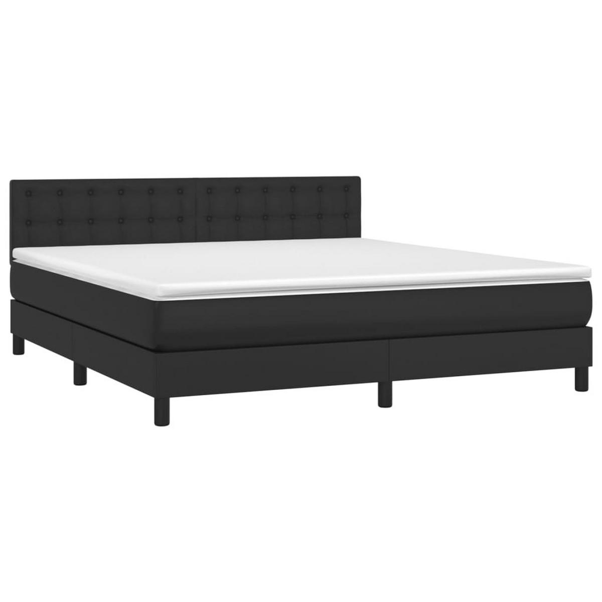 BOXSPRINGBETT MIT MATRATZE & LED SCHWARZ 180X200 CM KUNSTLEDER - Schwarz, Leder/Holz - vidaXL