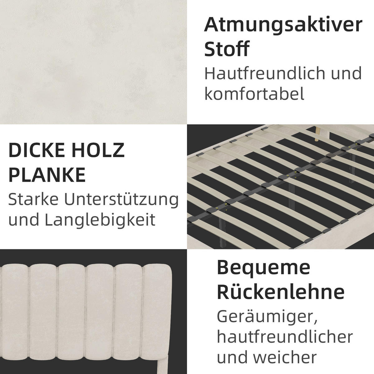 POLSTERBETT 140x200 cm ohne Stauraum beige - Beige, Textil (140/200cm) - LEBENLANG