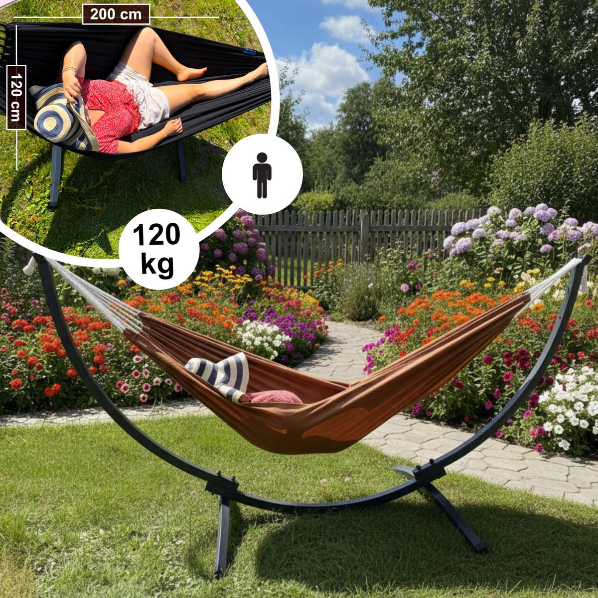 HÄNGEMATTE mit Gestell, Metall, Braun, einfache Montage - Hellbraun, Metall (98/110/250cm) - Potenza