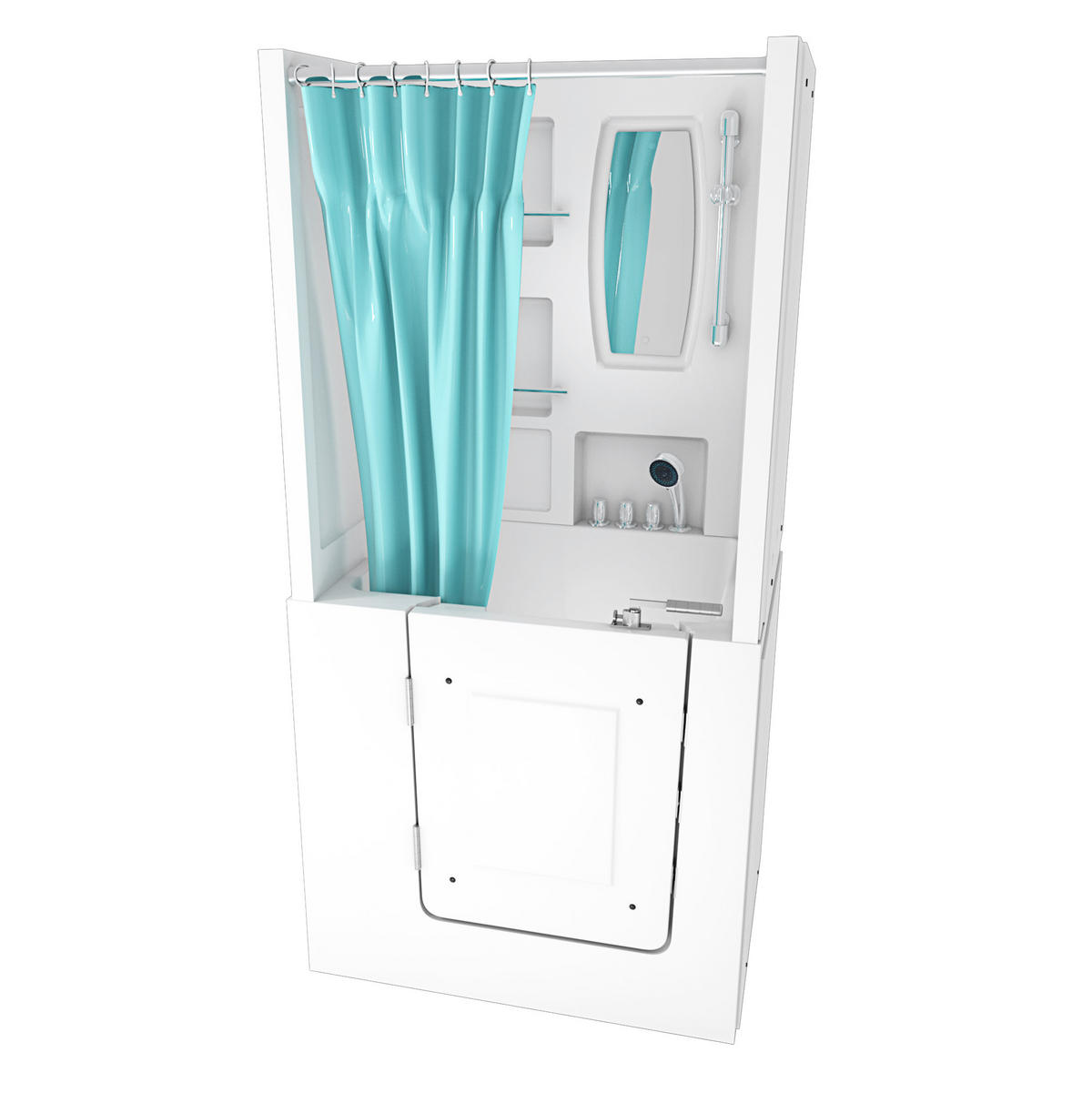 SENIORENDUSCHE Sitzwanne mit Tür S02D-TH-A-L 78x100x205cm - Weiß, Glas/Kunststoff (78/100/205cm) - AcquaVapore by Sandra Jentho