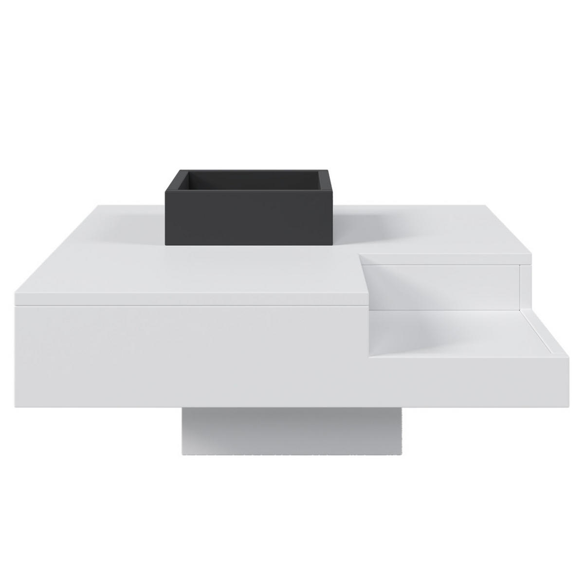 COUCHTISCH Hochglanz 72x72cm LED-Beleuchtung abnehmbare Box Weiß-Schwarz - Weiß, Holz (85.5/81/11.5cm) - FLIEKS