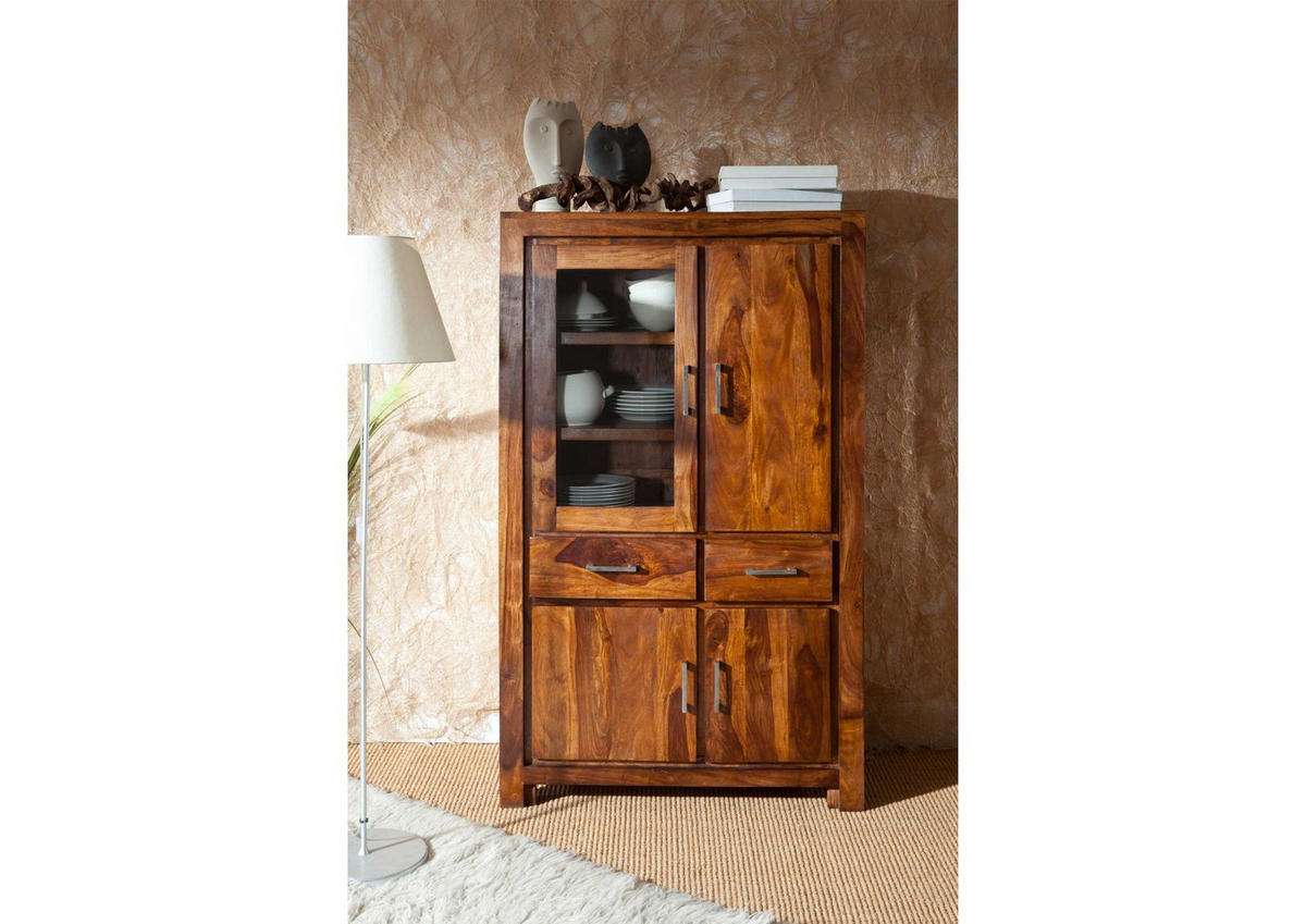 VITRINE Sheesham 90x45x148 braun lackiert METRO LIFE #103 - Braun, Holz (90/148/45cm) - Massivmoebel24