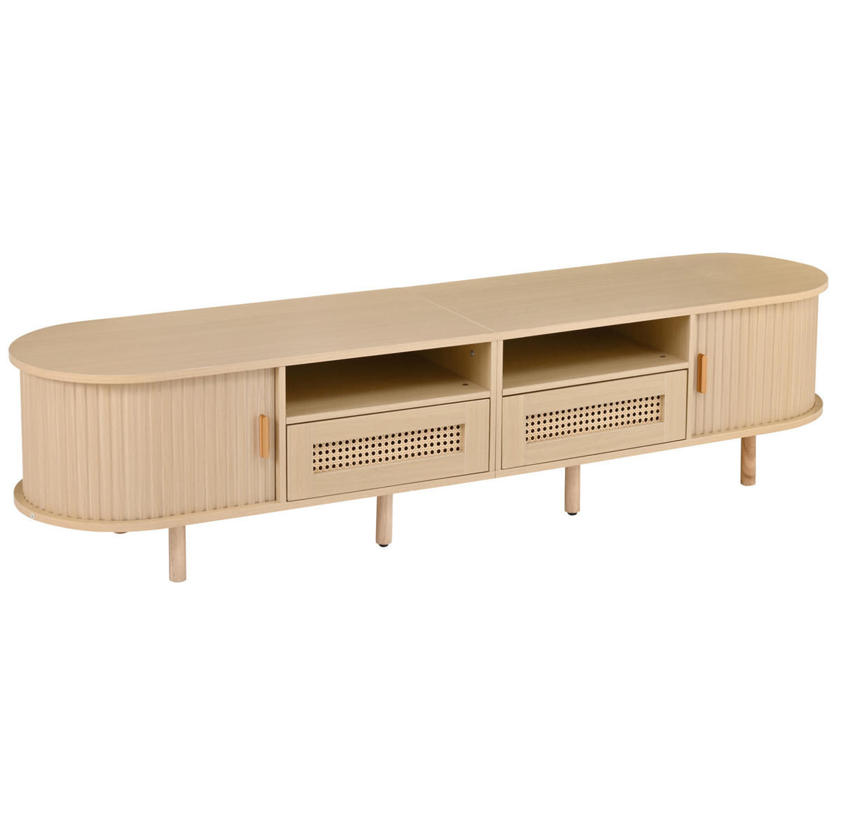 TV-BOARD aus MDF 170x40x40 cm Helles Eichenholz mit 2 Schubladen, 2 Schiebetüren und ovaler Form - Naturfarben, Holzwerkstoff (170/40/40cm) - Modfu