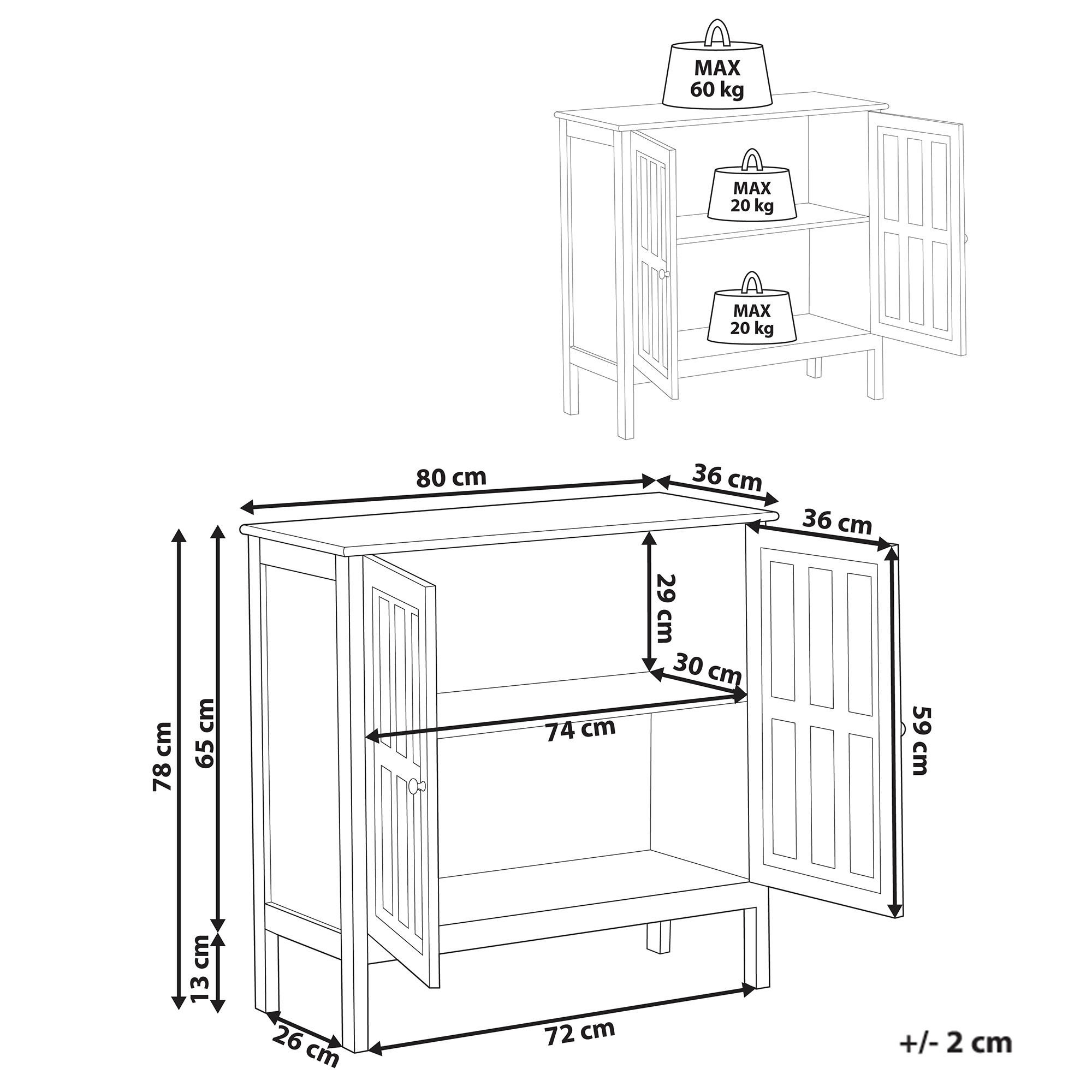 Beliani Sideboard Weiß 80x78x36 cm