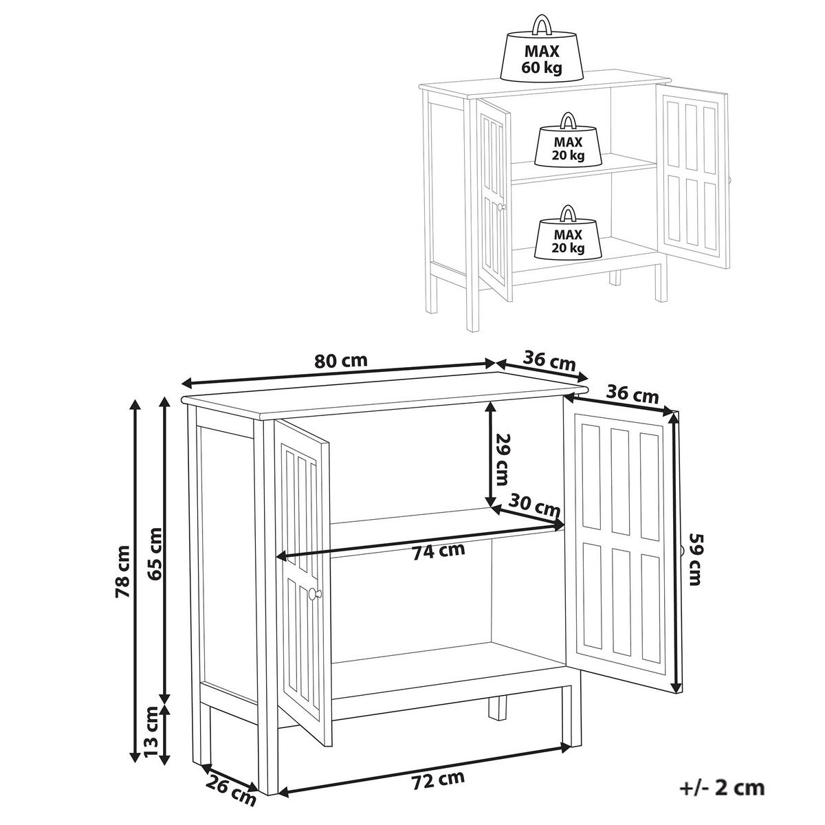 SIDEBOARD se skleněnými dveřmi 80 cm Bílý Miram - bílá, kompozitní dřevo (80/78/36cm) - Beliani