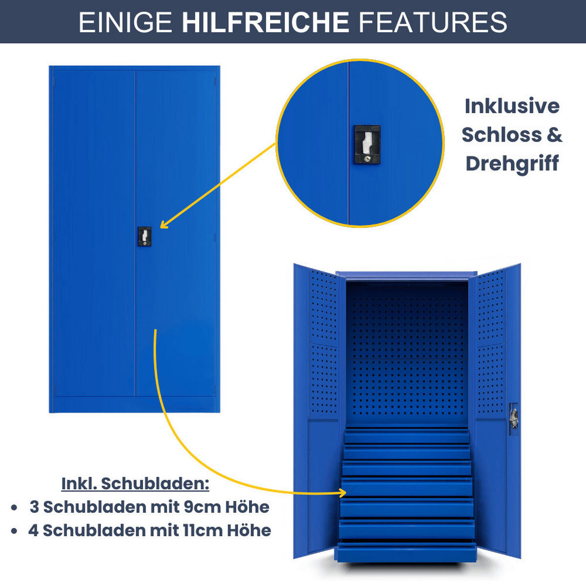 WERKZEUGSCHRANK mit Schubladen TOM 185x92x50cm Blau - Blau, Metall (92/185/50cm) - DELUKE