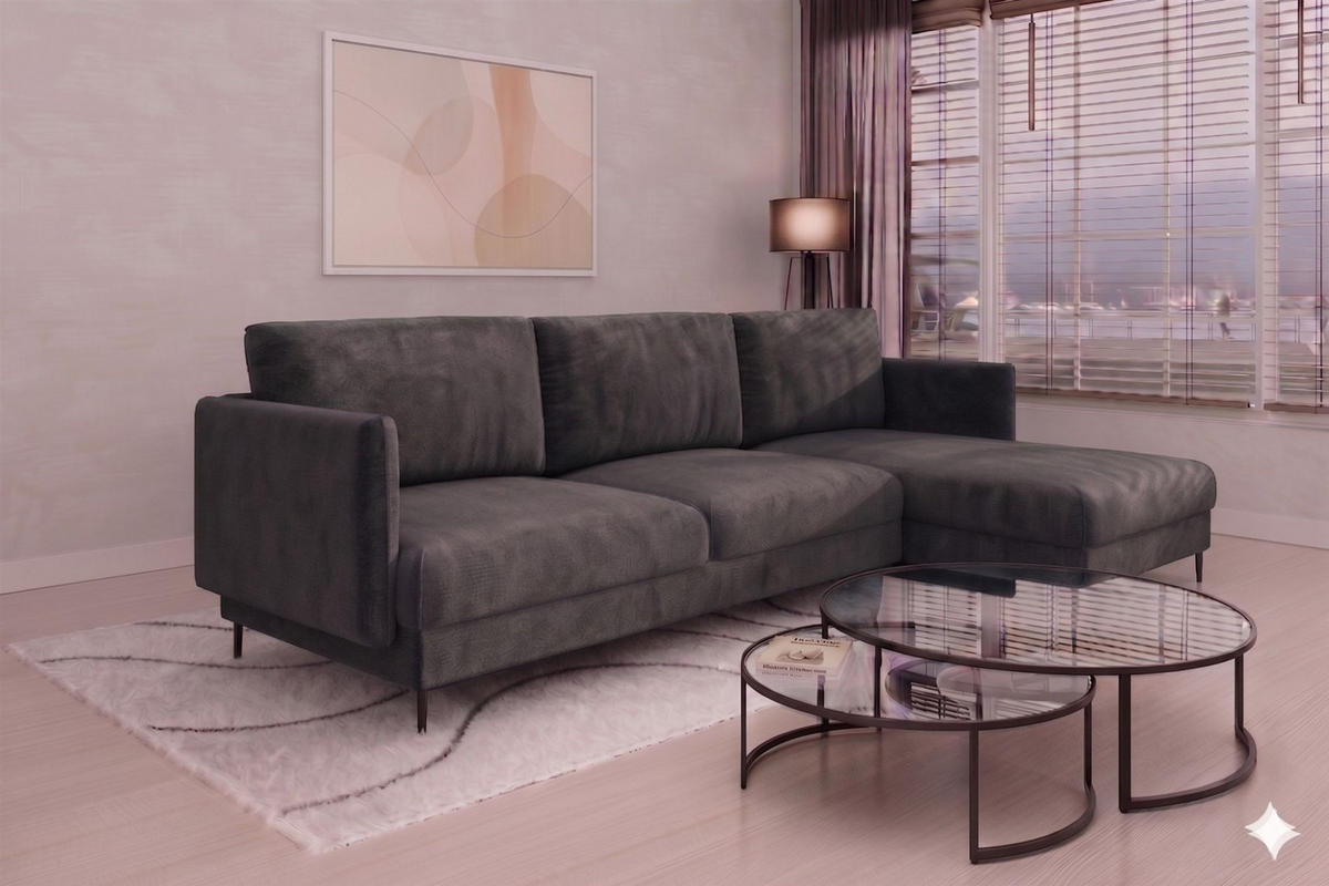 ECKSOFA Helmer In Stoff Vibe - Anthrazit, Holzwerkstoff/Textil (293/164cm) - Fun Möbel