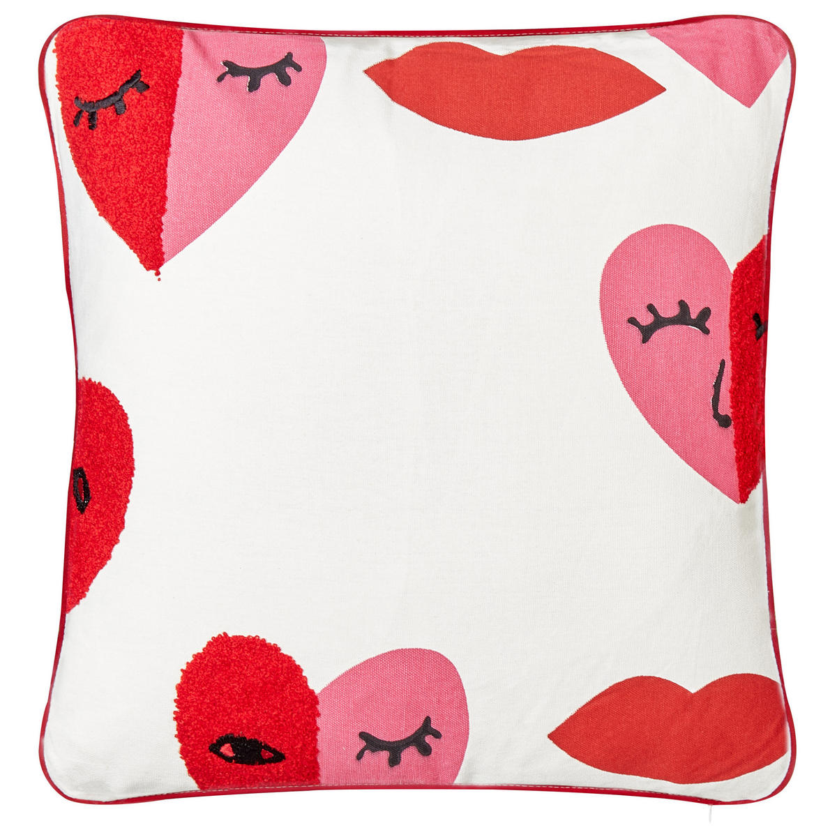 Dekokissen 2er-Set Weiß 45/45 cm Periwinkle - Pink/Rot, Naturmaterialen (45/45cm) - Beliani