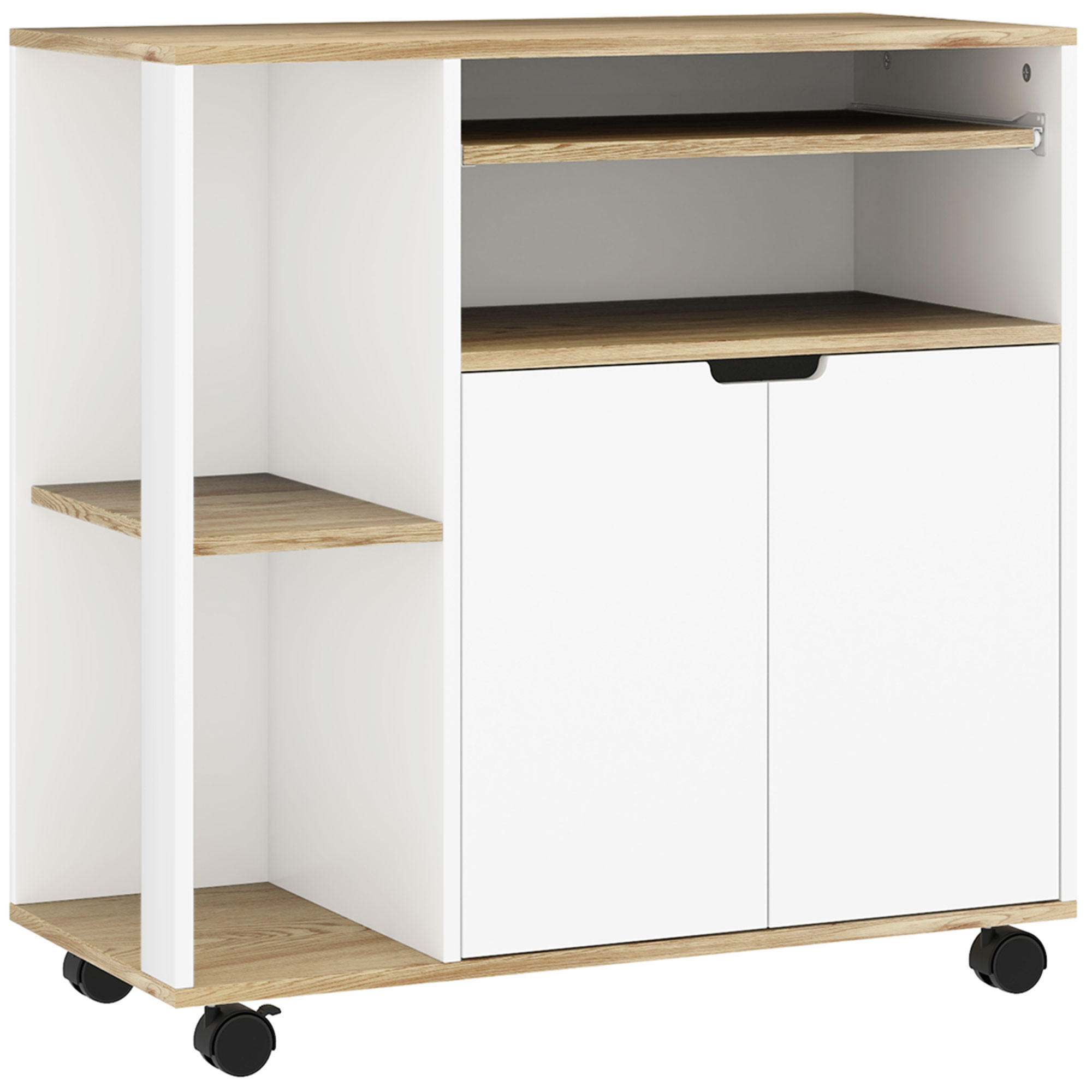 KÜCHENWAGEN Servierwagen mit Schrank, verschiebbaren, verstellbaren Einlegeböden - Multicolor/Schwarz, Holzwerkstoff/Kunststoff (40/82/80cm) - HOMCOM