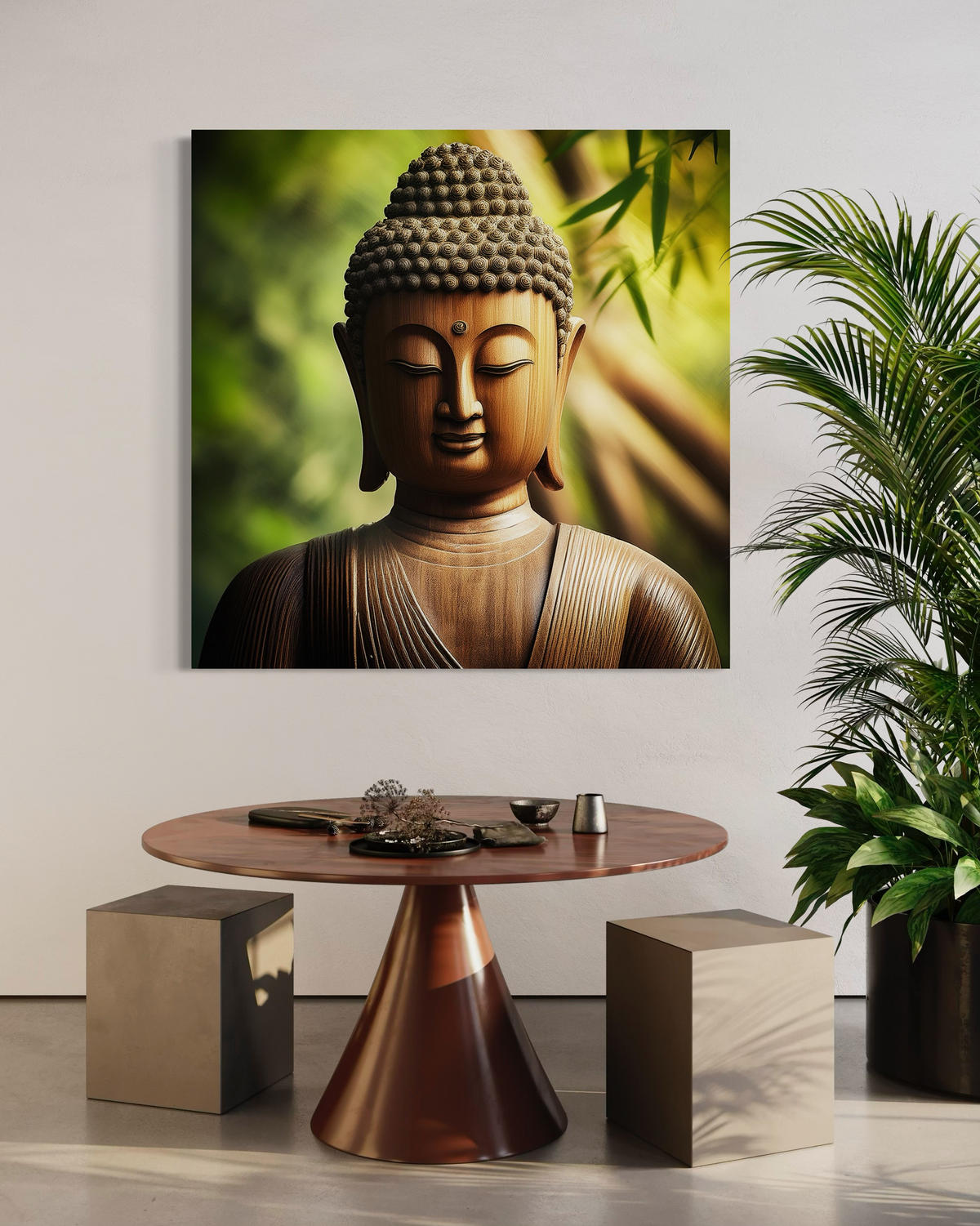 WANDBILD buddha zen statue - Grün, Textil (50/50cm) - Feeby