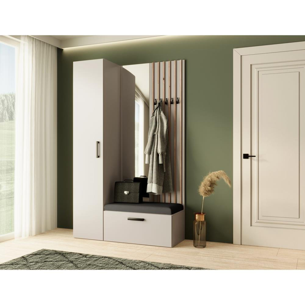 GARDEROBE Margaret II 121/203/43 mit Lamellen und Hochschrank - Kaschmir/Schwarz, Holzwerkstoff/Kunststoff (121/203/43cm) - Beautysofa