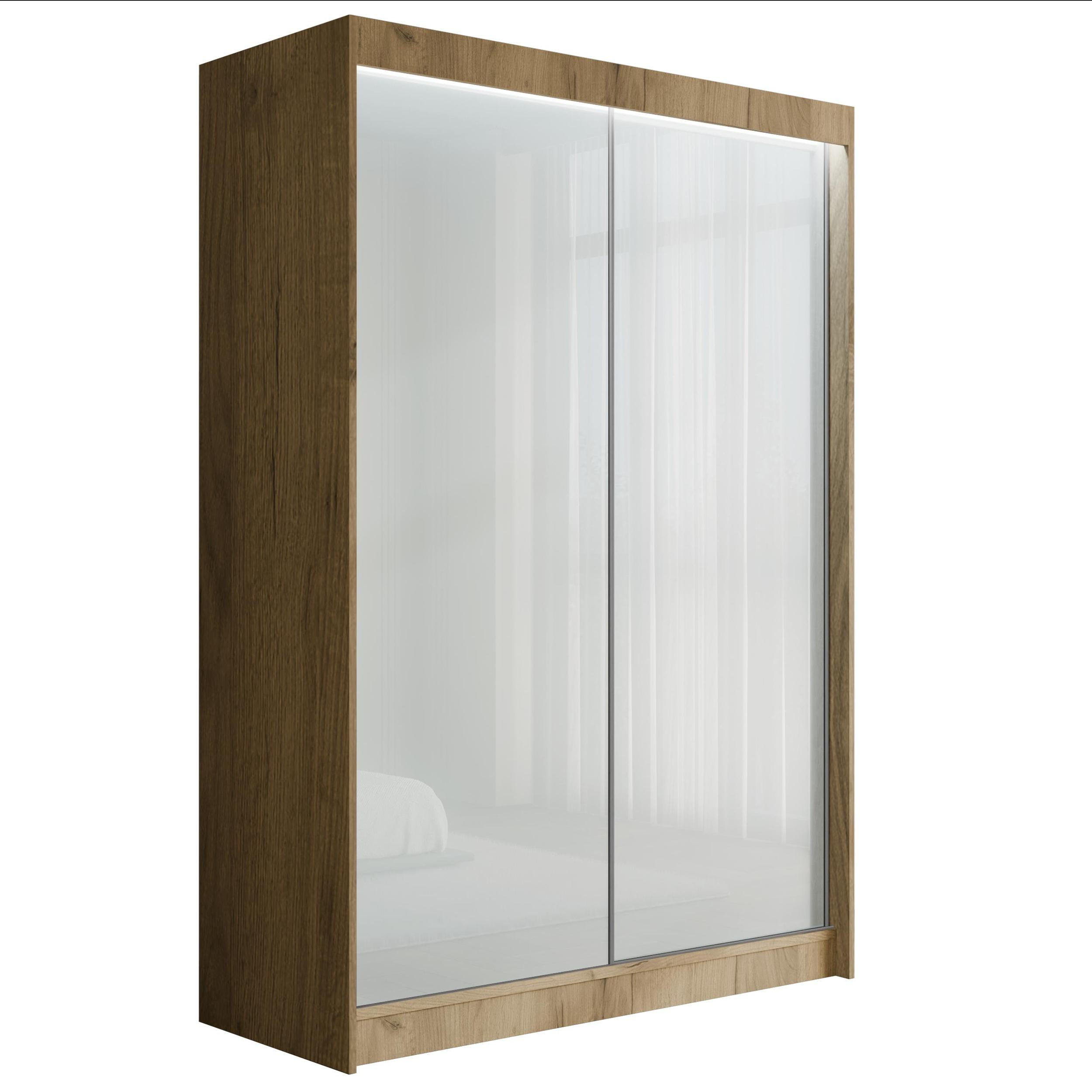 KLEIDERSCHRANK PEKA mit LED - 150 cm - Eichefarben|Weiß - Eichefarben/Weiß, Holzwerkstoff (150/215/61cm) - ALTDECOR
