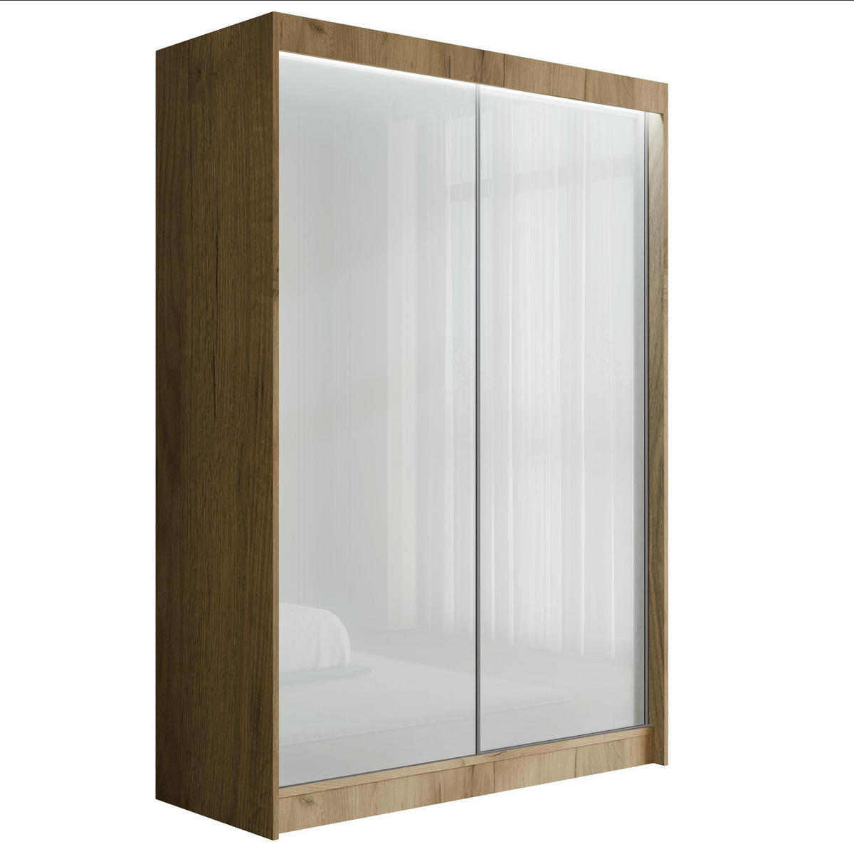KLEIDERSCHRANK PEKA mit LED - 120 cm - Eichefarben|Weiß - Eichefarben/Weiß, Holzwerkstoff (120/215/61cm) - ALTDECOR