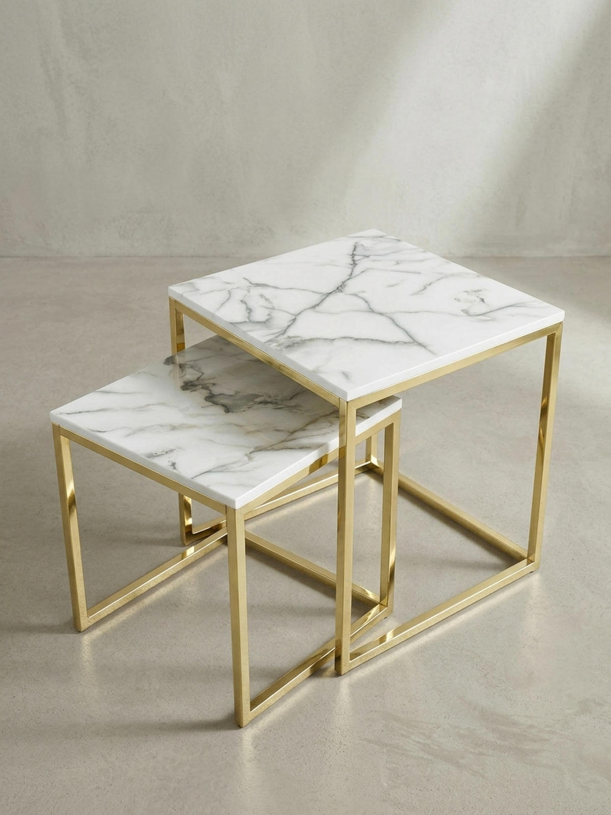 BEISTELLTISCH 2er Set Marmoroptik Metall Robust, Weiß 45x45x50 cm - Goldfarben/Weiß, Holz/Metall (45/45/50cm) - KADIMA DESIGN