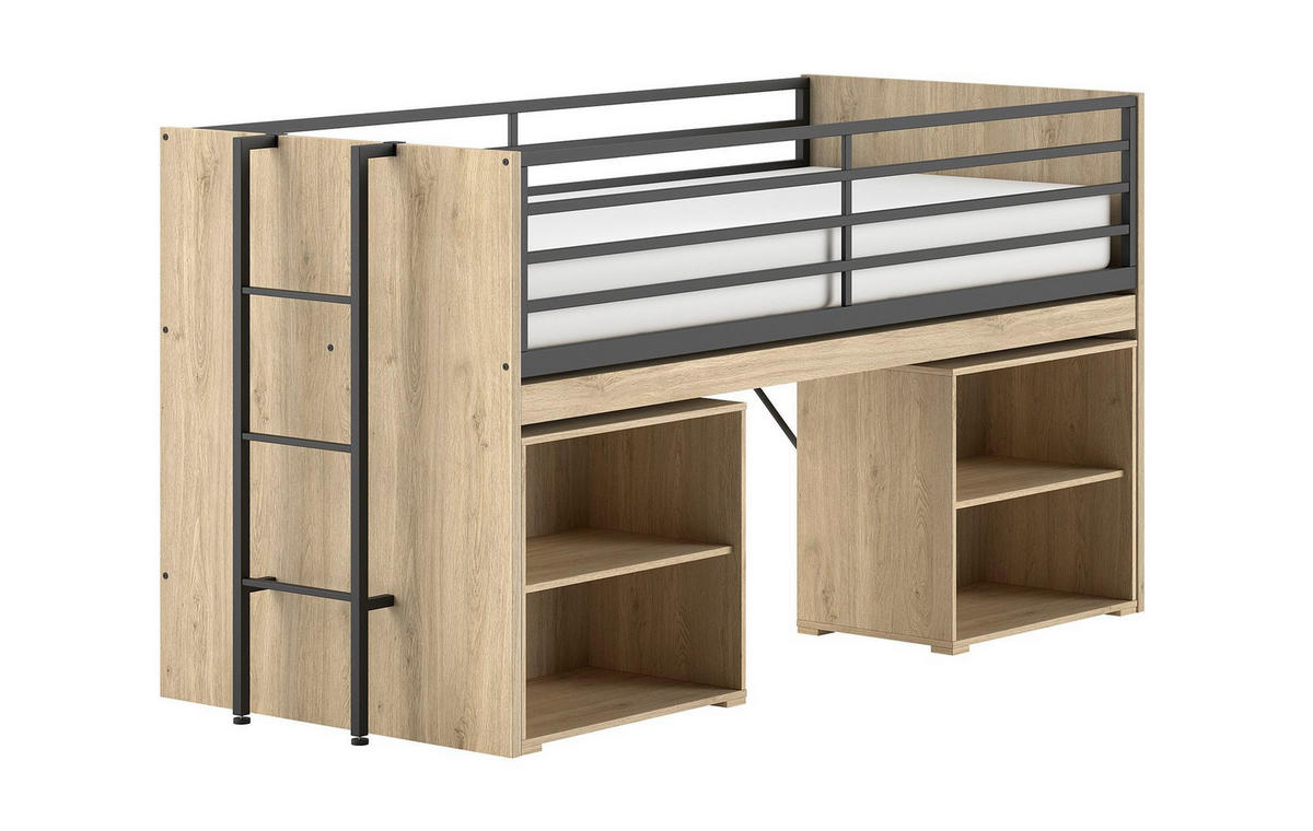 HALBHOCHBETT 90x200 Keelia Eiche mit Schreibtisch Stauraum - Eichefarben, Kunststoff (90/200cm) - 58aufmkessel