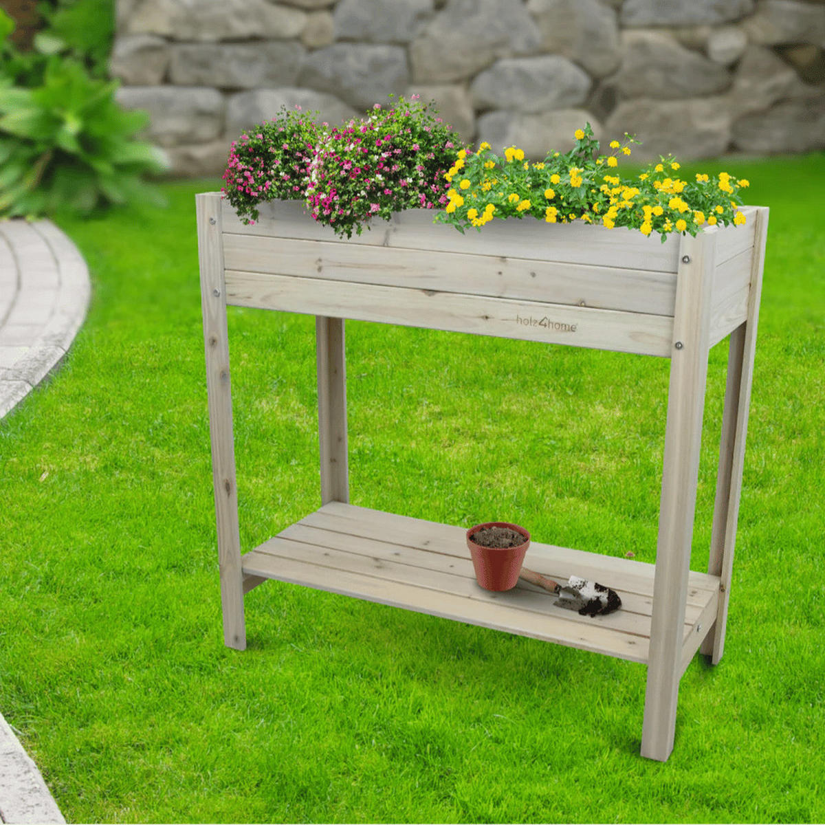 HOCHBEET Balkon Holz KLEO Inkl. Vlies Grauweiß - Grau, Holz (80/78/37cm) - DELUKE