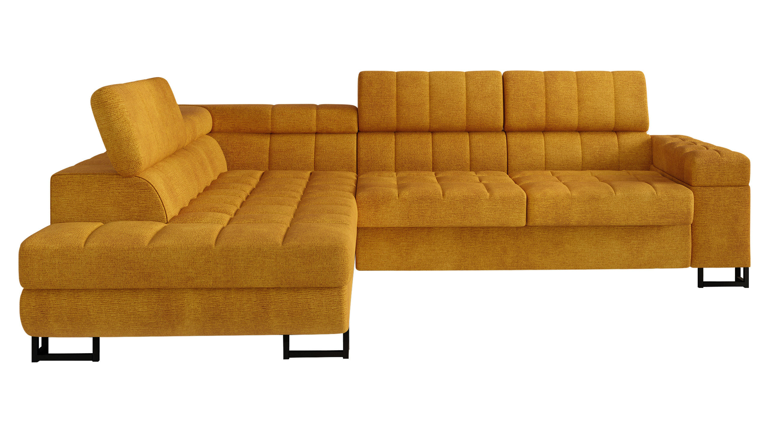 ECKSOFA Laris, Seite: Links - Currygelb/Schwarz, Holz/Textil (271/203cm) - MIRJAN24