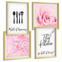 BILDER SET 4er Set - 50x50 cm & 40x60 cm Goldrahmen - Zarte Rosenblüten für die Küche - Goldfarben, Kunststoff (50/50cm) - TULUP