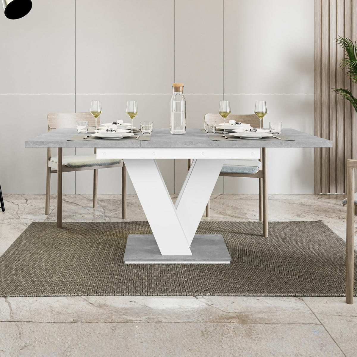 ESSTISCH Grau Betonoptik und Weiß Ausziehbar 120 - 160 cm - Weiß/Grau, Holzwerkstoff (120/80/75cm) - PROSPERO