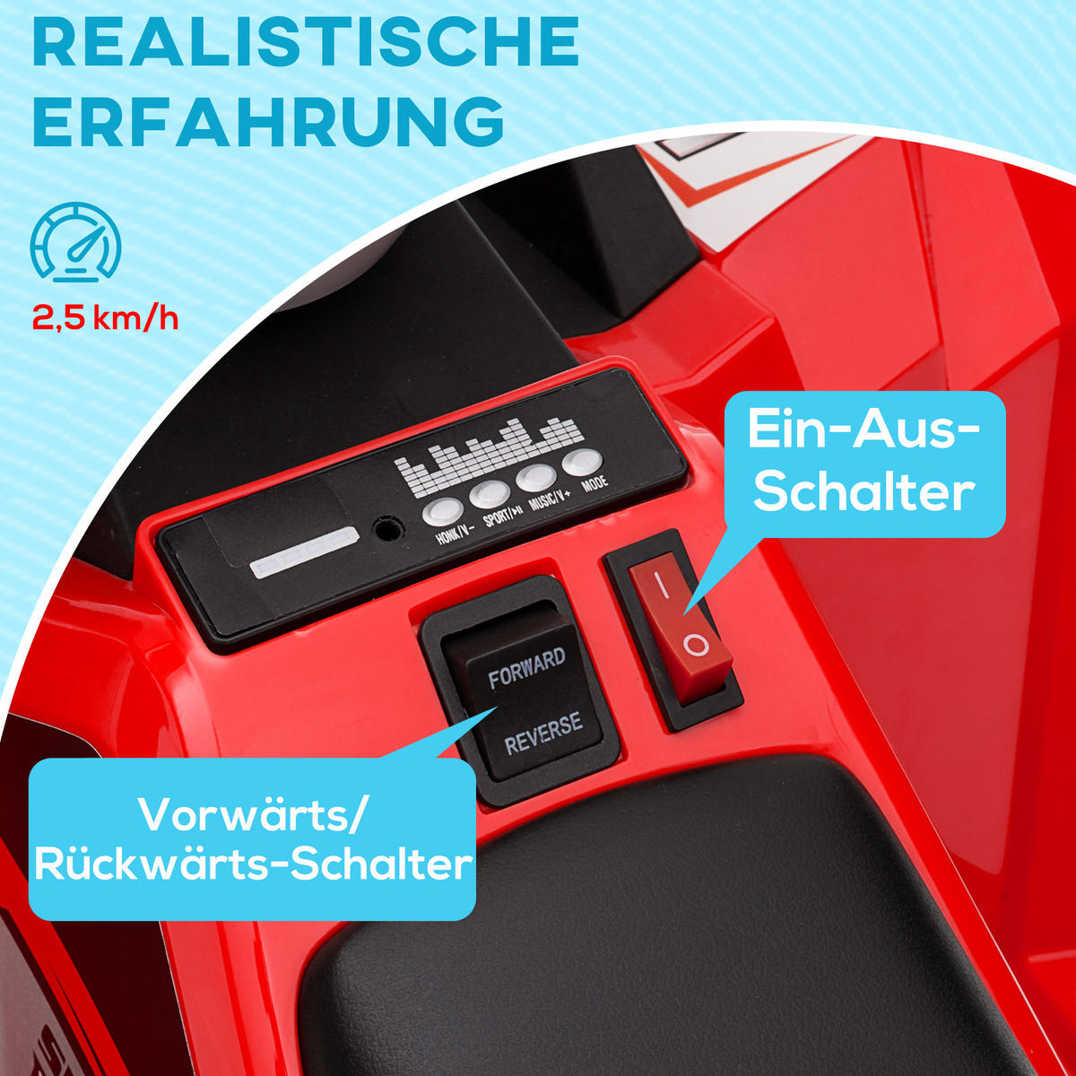 MINI ELEKTRO-QUAD KINDER, Grau+Schwarz+Blau+/Grün/Rot, Kunststoff+ Metall - Rot, Metall (106/41.5/48.5cm) - HOMCOM