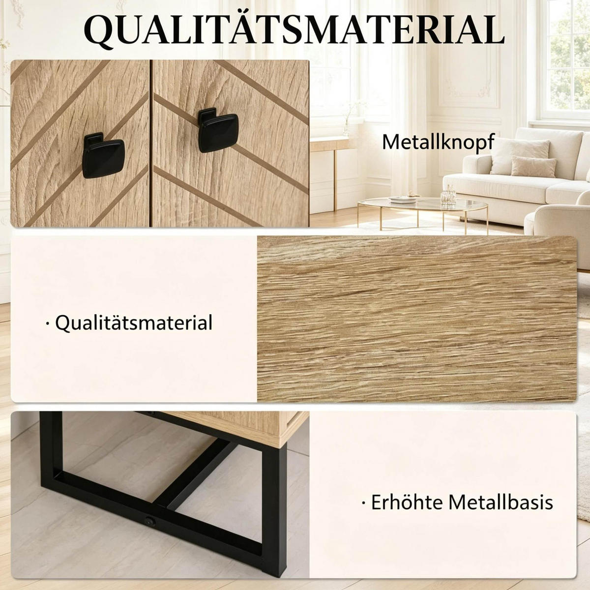 SIDEBOARD in Schwarz und Naturholz 80x29,5x80 cm mit verstellbaren Einlegeböden - Schwarz, Holzwerkstoff (29.5/80/80cm) - IVMEU