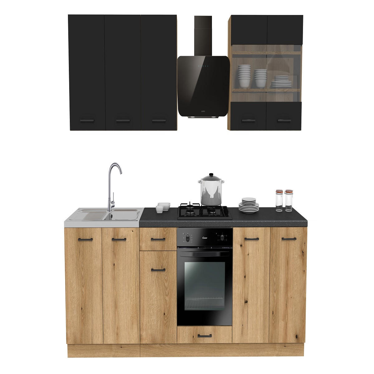 KÜCHENZEILE 260 cm mit Arbeitsplatte - SIMPLY Z4 - in Eiche / Schwarz Matt - Eichefarben/Schwarz, Holz/Holzwerkstoff (260/212/53cm)