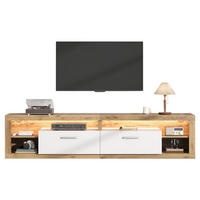 TV-SCHRANK 180cm LED 2 Schubladen 4 Fächer Lowboard Natur Weiß - Naturfarben, Holzwerkstoff (180/50/35.5cm) - FLIEKS