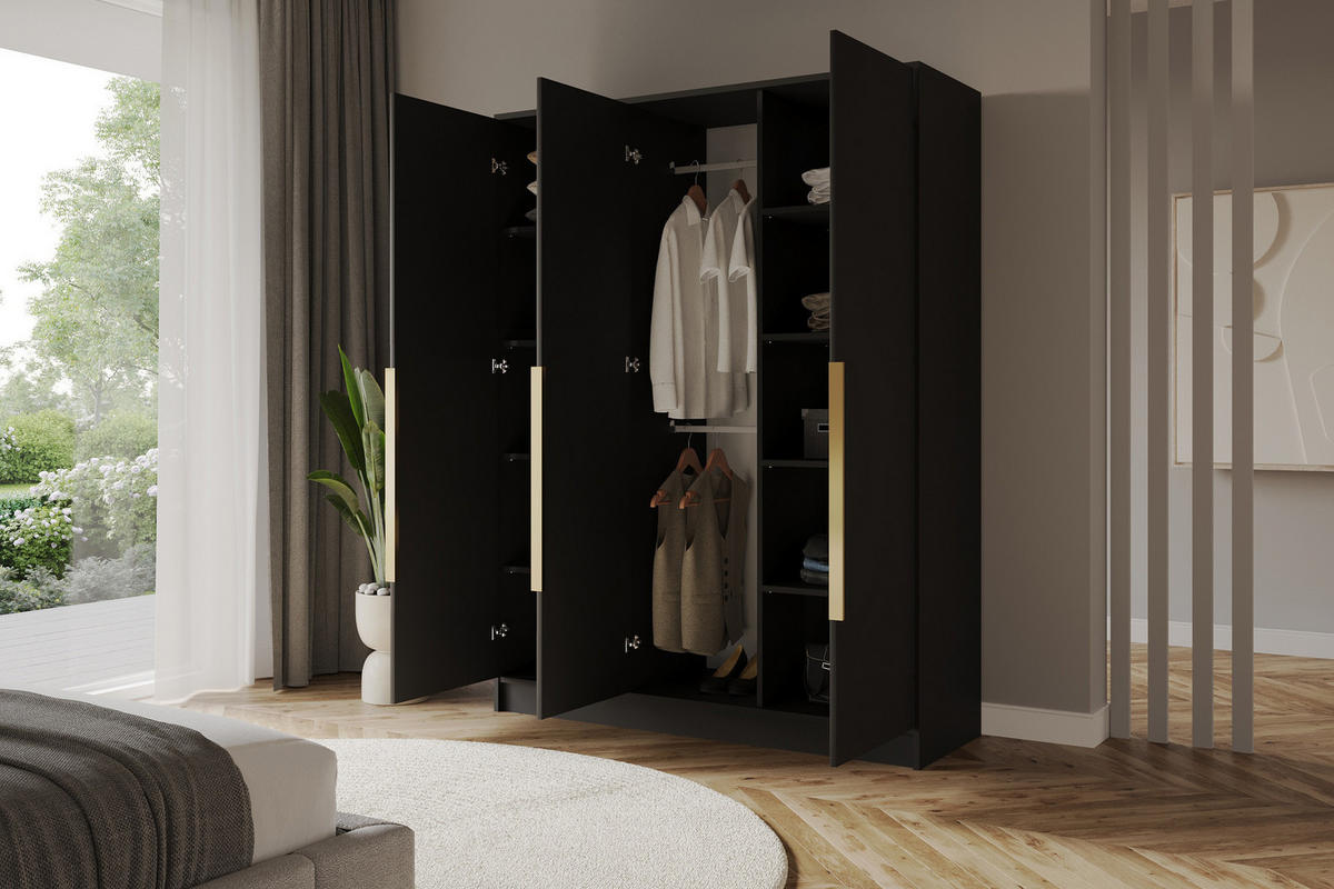 KLEIDERSCHRANK - LESE - 150 - Schwarz - Schwarz Hochglanz/Schwarz, Holzwerkstoff (150/200/51cm) - ALTDECOR