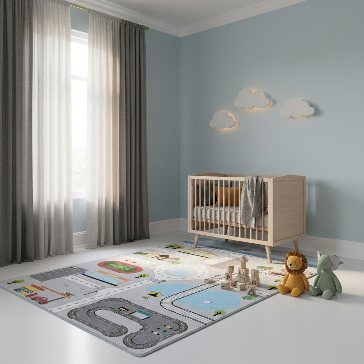 KINDERTEPPICH Spielstraße Pflegeleicht Waschbar Kinderzimmer OEKO-TEX Grau 100x150 cm Flur – TRAUN - Grau, Textil (100/150cm) - KADIMA DESIGN