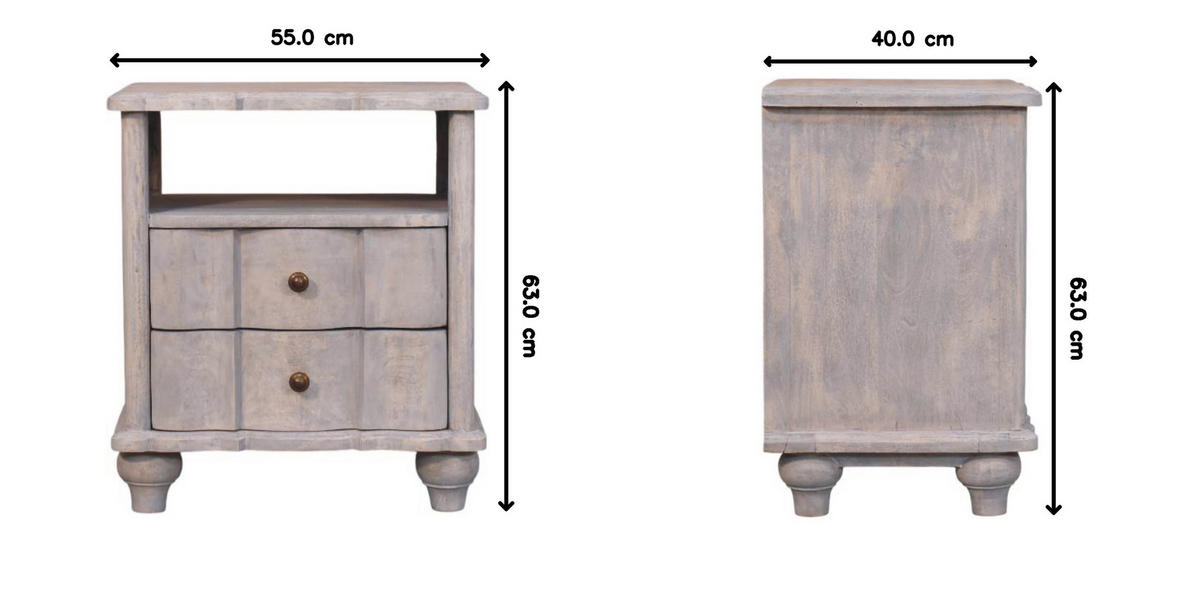 NACHTTISCH mit Acid-Wash-Finish, 2 Schubladen, 1 offene Ablage, grau - Braun/Grau, Naturmaterialien/Holz (55/63/40cm) - Artisan Furniture