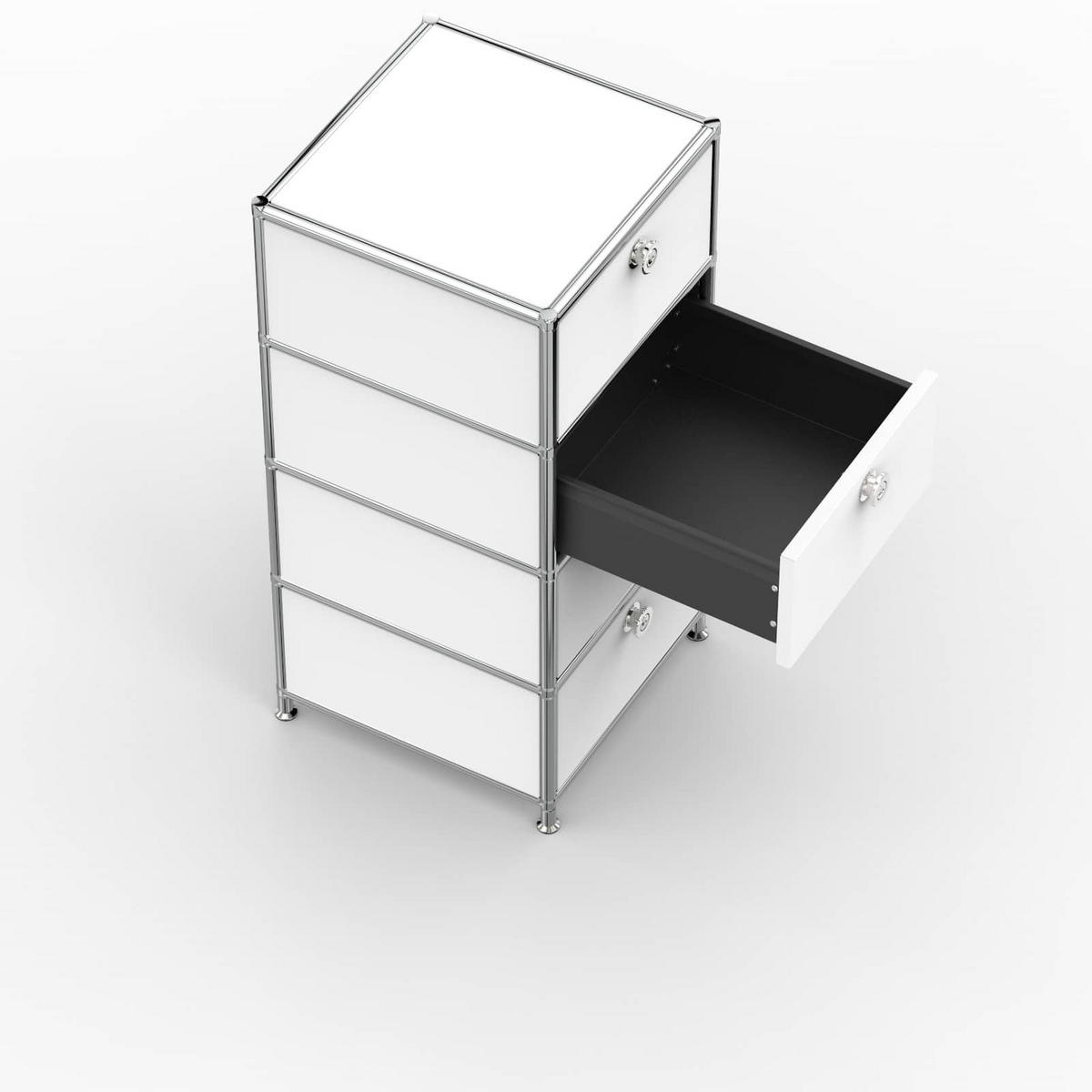 BÜRO-STANDCONTAINER, Metall, 40cm, 4 Schubladen, Signalweiss - Chromfarben/Silberfarben, Metall (40/84.3/39.7cm) - Versee