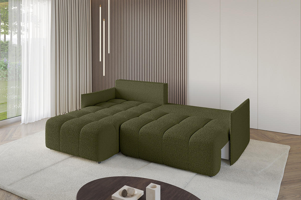 ECKSOFA Ottomane links LONLI-L 251x189x68 Olivgrün Bouclé - Olivgrün, Holzwerkstoff/Kunststoff (251/189cm) - ALTDECOR