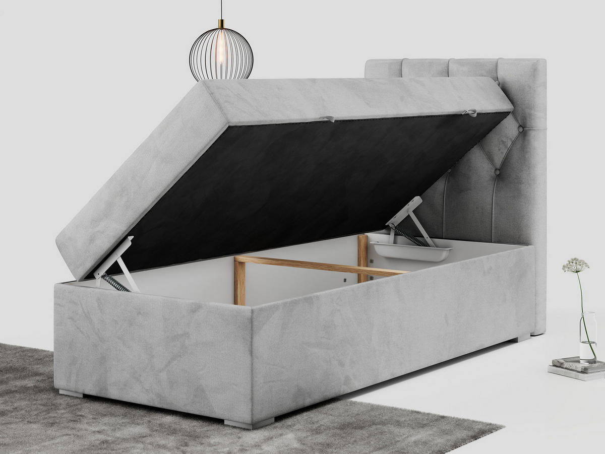 BOXBETT ALDA 90/200 Hellgrau Velvet - H4 - Rechts Seite - Hellgrau, Holz/Textil (90/200cm) - MKS