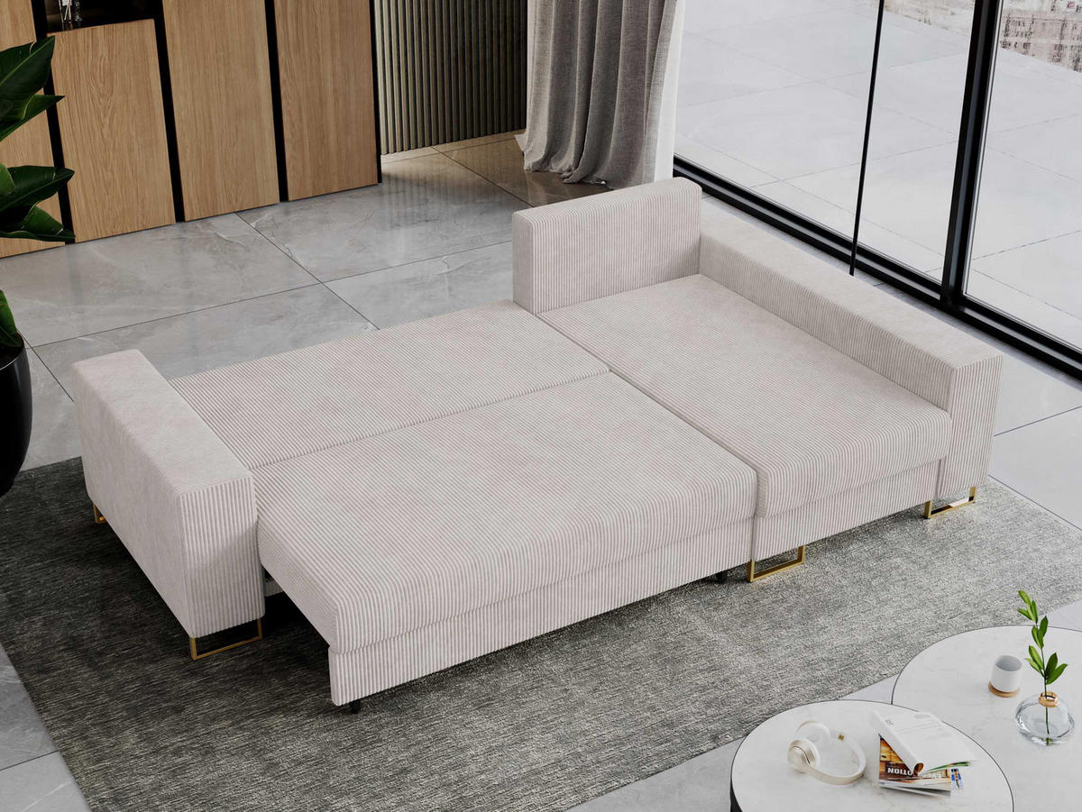 ECKSOFA Dorian Cord Weiß - Goldfarben/Weiß, Textil/Metall (242/138cm) - MKS