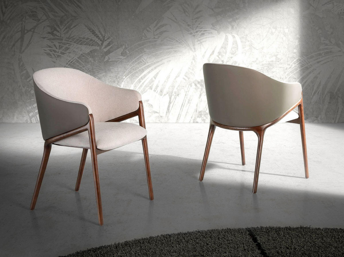 STUHL Kunstleder aus beigem Stoff und dunklem Nerz 56/60/78 cm - Fango/Beige, Leder/Holz (56/78/60cm) - ANGEL CERDA