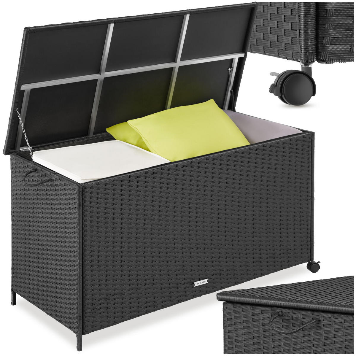 AUFLAGENBOX Kuusamo, 116 x 54 x 64 cm, schwarz - Schwarz, Kunststoff (116/64/54cm) - tectake