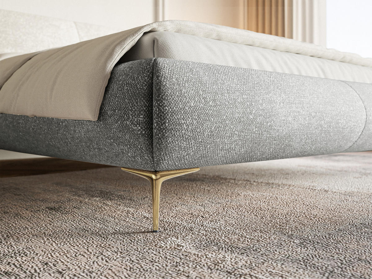 POLSTERBETT Ovalle Grau mit goldenen Metallbeinen 180 cm - Goldfarben/Grau, Textil/Metall (180/200cm) - Selsey