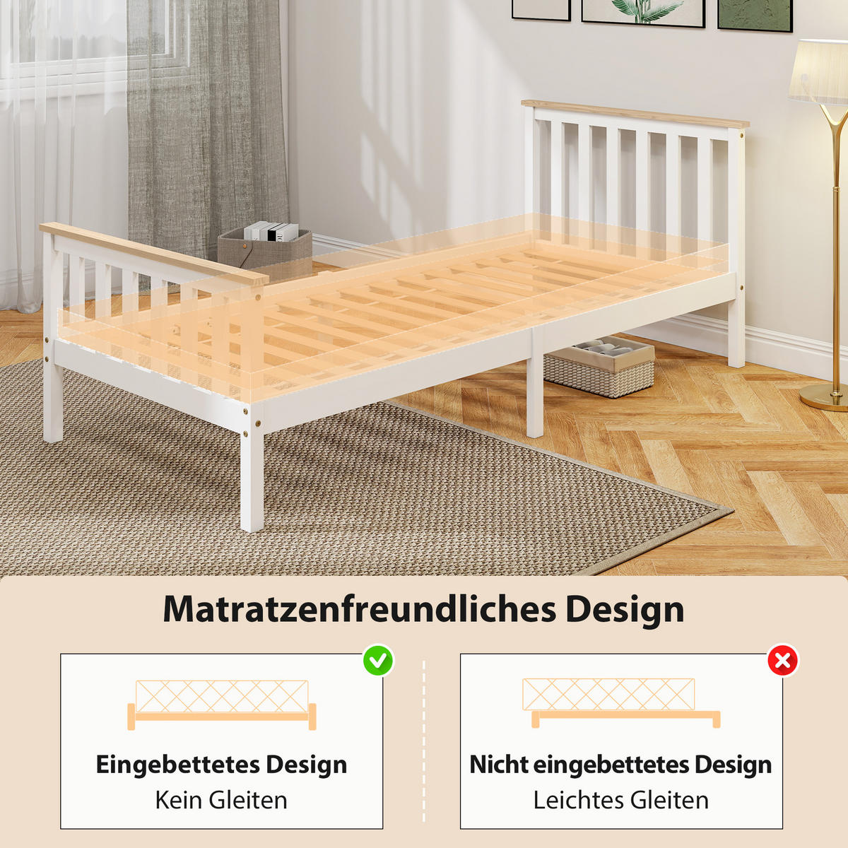 BETTGESTELL Kiefernholz Weiß - Weiß, Holz (90/200cm) - HOMCOM