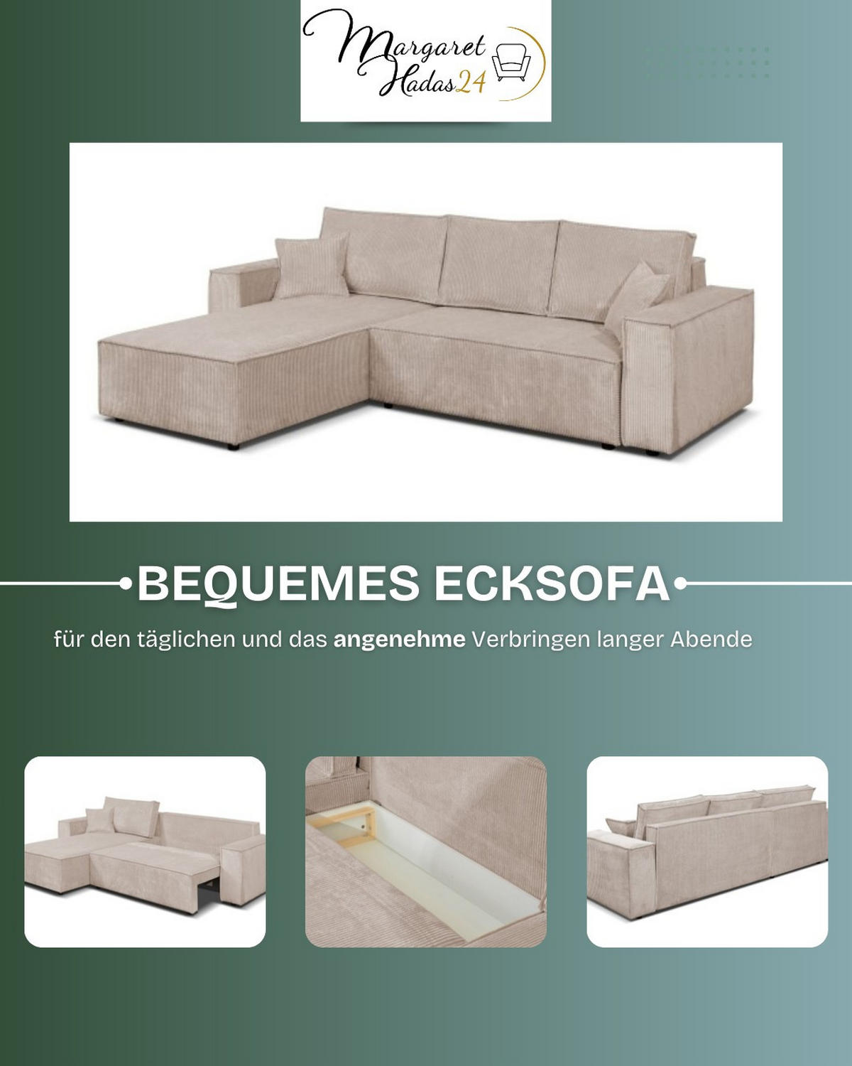 ECKSOFA Passio L-Form mit Schlaffunktion und Bettkasten 275 cm beige - Beige, Kunststoff (275/190cm) - Margaret Hadas24