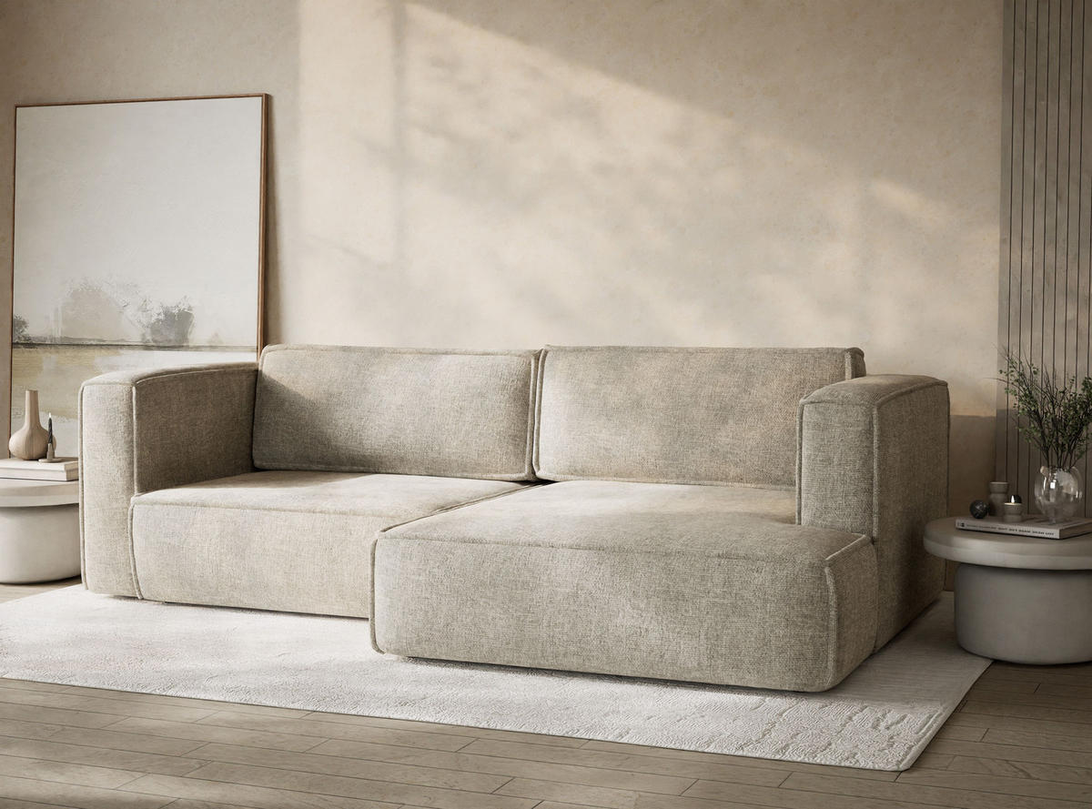 ECKSOFA MIT SCHLAFFUNKTION Velto Beige Chenille-Stoff - Beige/Schwarz, Holz/Holzwerkstoff (250/152cm) - Maison de Reve