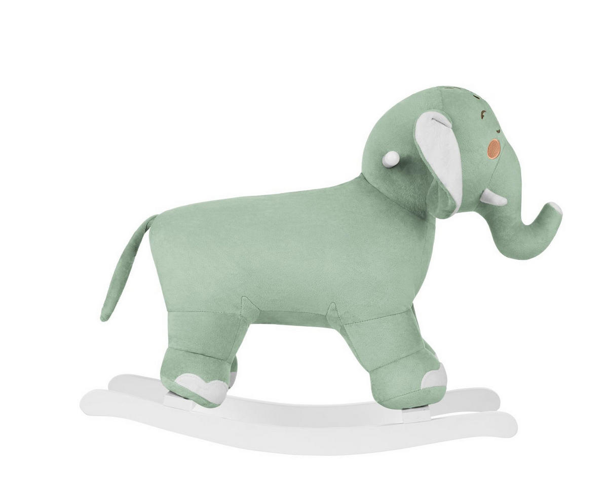 SCHAUKELTIER Elefant grün Plüsch, Holzgriffe, Holzkufen, ab 18 Monate, bis 30 kg, Sound - Grün, Textil (26/52/64cm) - Kikka boo
