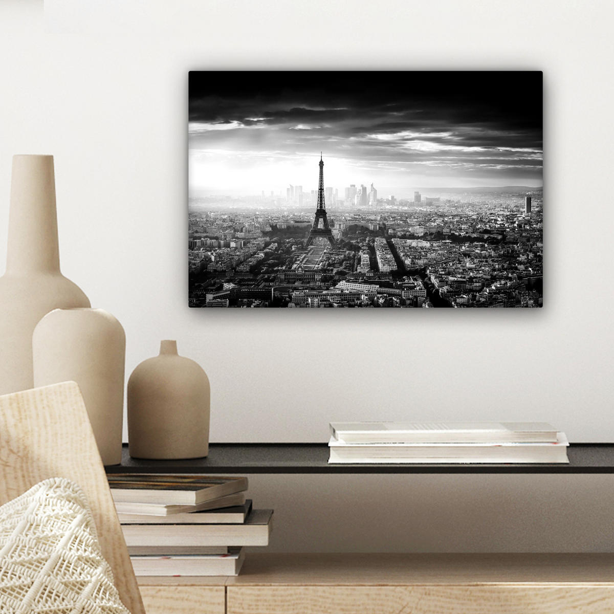 LEINWANDBILD Paris - Skyline - Eiffelturm - Stadt - Wolken Deko Schlafzimmer 30x20 cm - Dunkelgrau, Textil (30/20cm) - MuchoWow