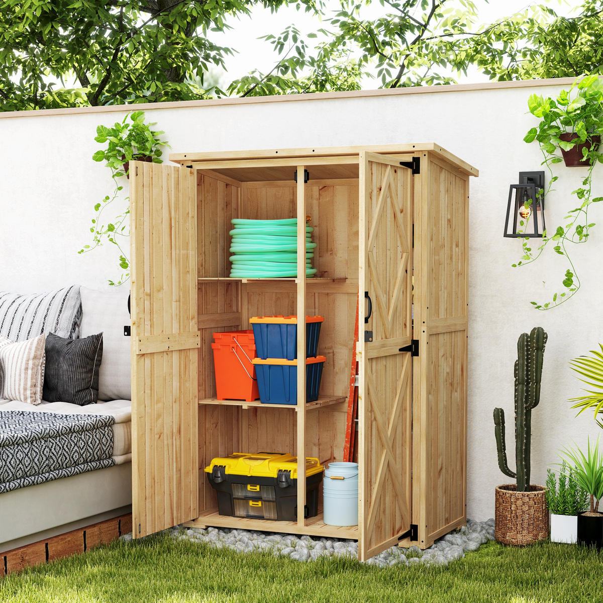 GARTENSCHUPPEN DE-09215 Hellbraun - Naturfarben, Holz (57/167/116.5cm) - ComfortXL