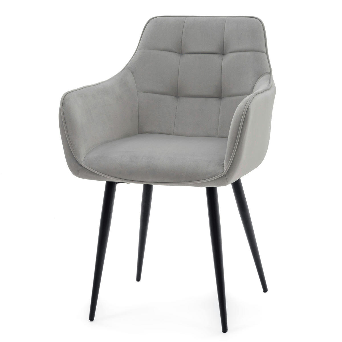 STUHL GALLO gespolstert mit Steppung - hellgrau - Samt Velours - Hellgrau/Schwarz, Textil/Metall (58/88/58cm) - NEW HOME