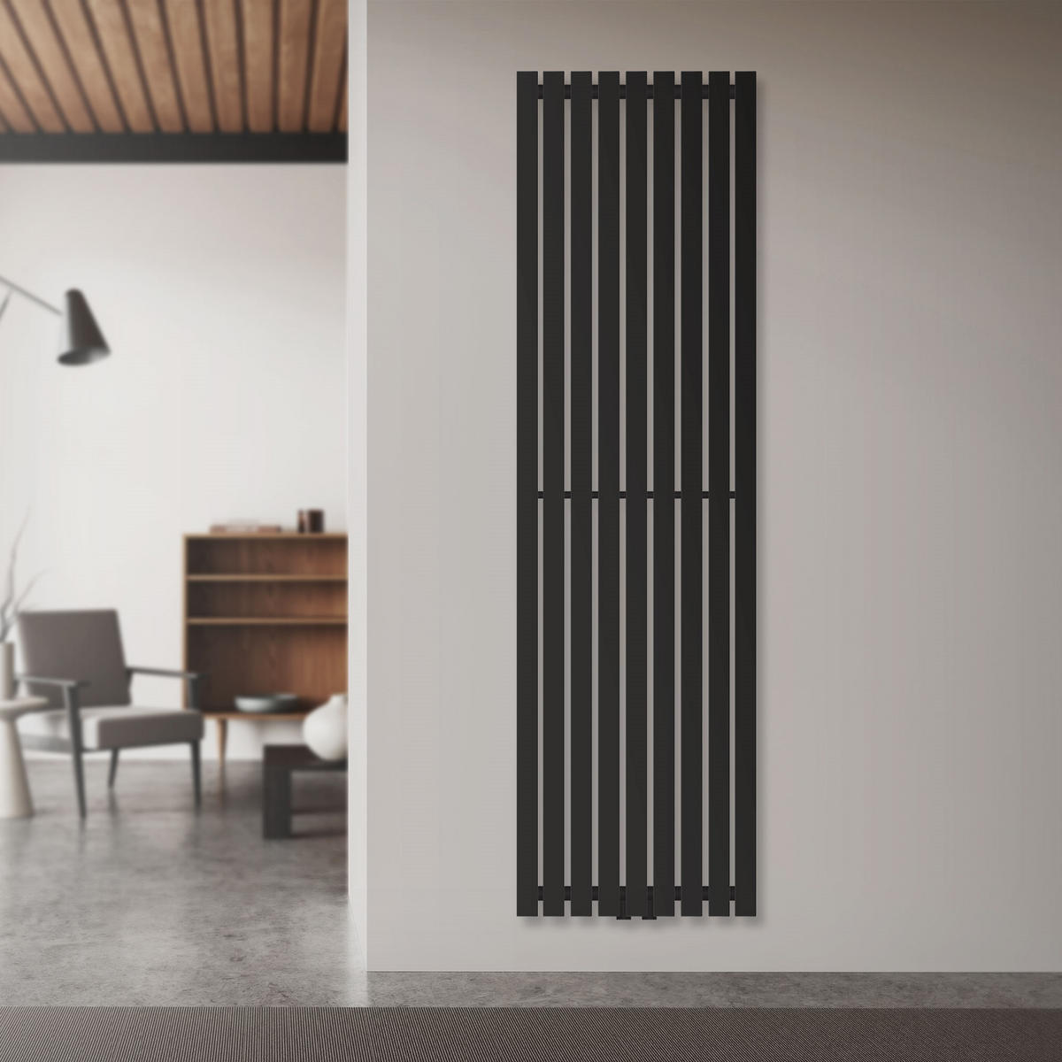 BADHEIZKÖRPER Stella 480x1600 mm Schwarz matt mit Mittelanschluss - Schwarz, Metall (48/160/5cm) - LuxeBath