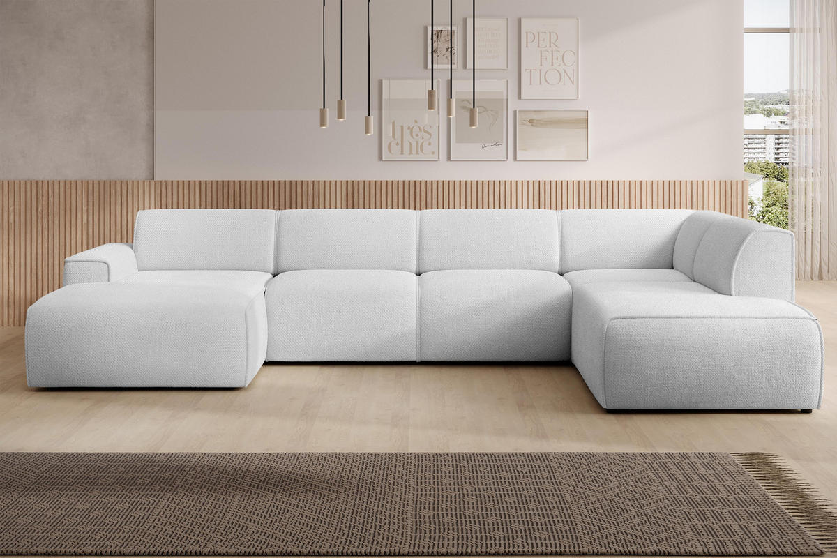 WOHNLANDSCHAFT Didim Ivory 378/220/78 cm – großes Sofa stilvoll & bequem R - Greige/Champagner, Kunststoff/Textil (378/78/220cm) - AX Living